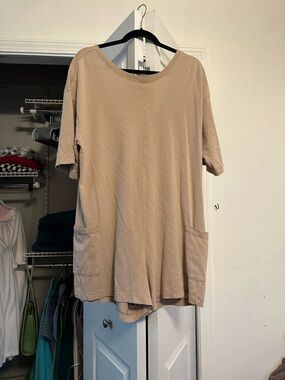 Beige Short Sleeve Pocket romper